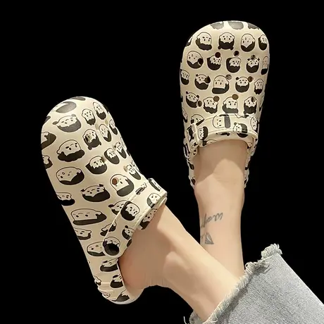 网红时尚洞洞鞋女夏季可爱卡通头像外穿沙滩凉鞋厚底防滑包头拖鞋商品大图