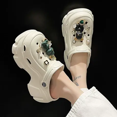 可爱卡通洞洞鞋女夏外穿2023年新款包头半拖鞋厚底增高沙滩凉拖鞋商品大图