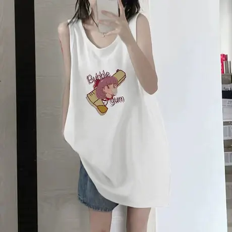 纯棉吊带坎肩背心无袖t恤女夏季设计感小众外穿宽松港风挂脖上衣商品大图