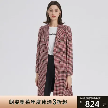 朗姿冬季新款毛呢短款大衣高级感通勤双排扣外套女羊毛100%图片