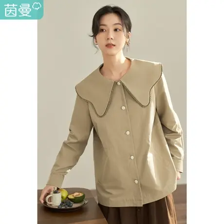 【商场同款】茵曼2023春女装新款田园大翻领绒感花边复古外套上衣图片