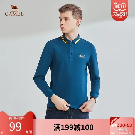 骆驼男装polo衫2023秋季休闲翻领印花时尚商务男士长袖T恤上衣图片
