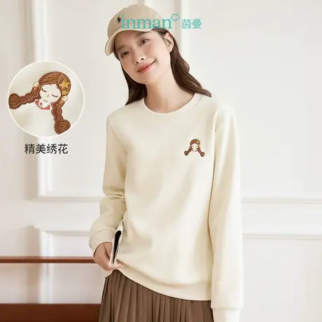 茵曼休闲套头薄款无帽卫衣女2023年秋季长袖宽松上衣小个子酒红色商品大图