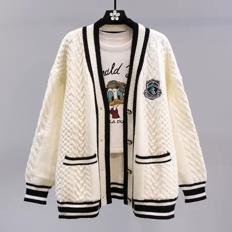 日系学院风毛衣外套女秋冬2023新款宽松慵懒风高级感时尚针织开衫图片