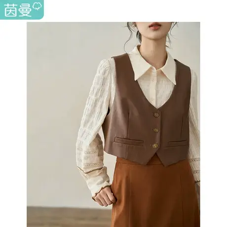 【商场同款】茵曼麂皮绒马甲2023秋季女装新款V领短款叠穿背心图片