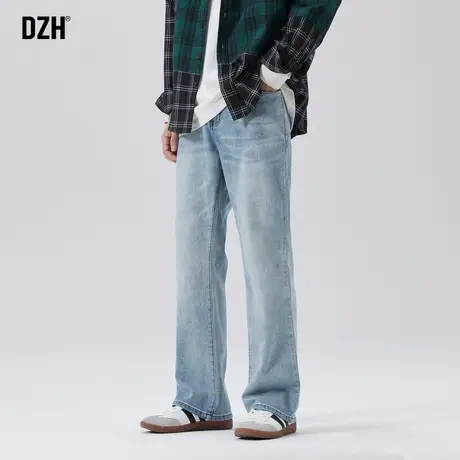 男士浅色直筒微喇牛仔裤男2023新款裤子男款秋季休闲裤窄版直筒裤商品大图