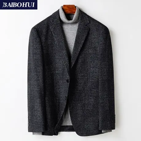 秋冬新款呢子休闲西装外套男修身韩版中年商务单件男士小西服上衣商品大图