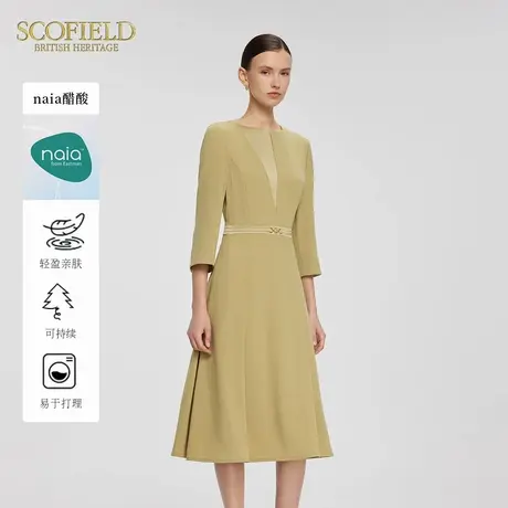 【naia醋酸】Scofield女装优雅气质收腰七分袖连衣裙2025夏季新品图片