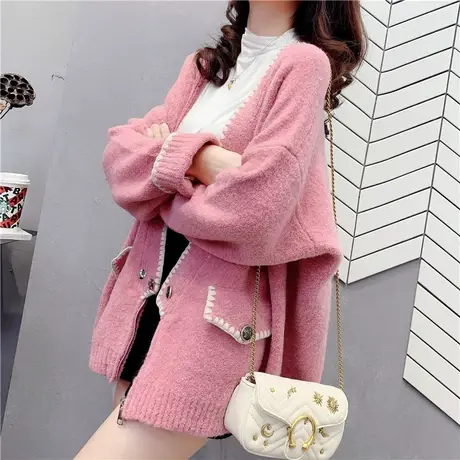 很仙的慵懒风针织开衫女2021早春新款韩版宽松网红毛衣外套女上衣图片