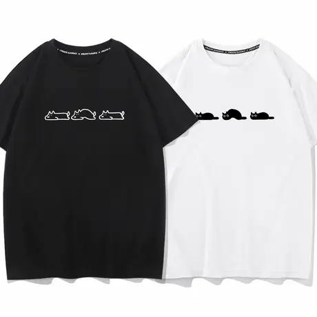 秀洛蛄蛹黑猫白狗情侣款衣服情侣装夏季短袖T恤男女打底衫半袖商品大图