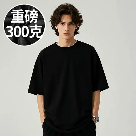 重磅美式宽松全棉纯棉打底衫胖子T恤短袖加肥加大码男装半袖夏季商品大图