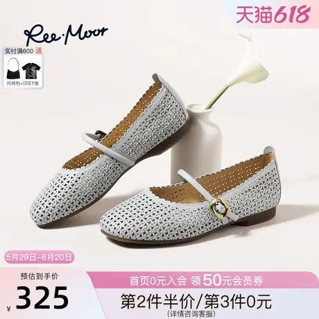 REEMOOR睿慕2025春夏新款舒适低跟女鞋一字带气质镂空玛丽珍鞋图片