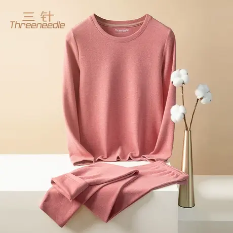 三针纯棉保暖内衣女中厚色纺磨毛中年秋衣秋裤冬季防寒棉毛衫套装商品大图