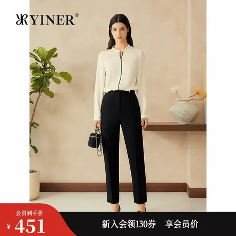 YINER音儿专选2025春季新款优雅复古立领金属扣饰长袖衬衫上衣图片