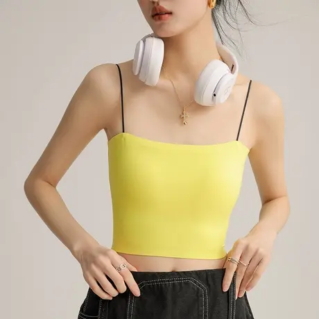美背文胸一体背心内搭女打底抹胸内衣吊带紧身上衣带胸垫辣妹装夏图片
