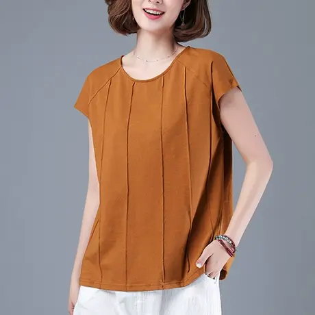 短袖t恤女夏季新款加肥加大码女装宽松纯棉百搭圆领遮肚显瘦体恤商品大图