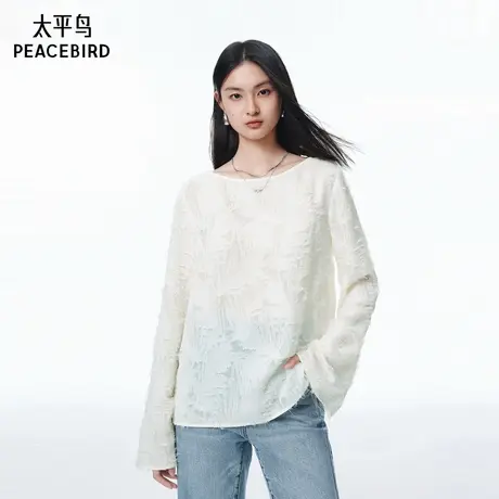 太平鸟 精致羽毛感提花船领上衣25秋季新款喇叭袖优雅设计感衣服图片