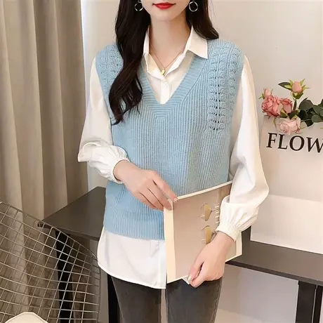 叠穿针织背心马甲女春秋2023新款设计感洋气外穿宽松毛衣坎肩马夹图片