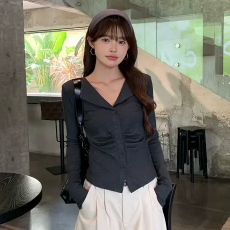 尔给秋新款修身长袖T恤女商品大图