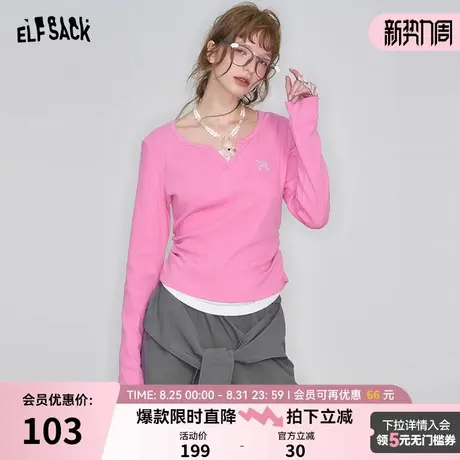 妖精的口袋蝴蝶结刺绣假两件长袖T恤女2025春秋新款设计小众上衣商品大图