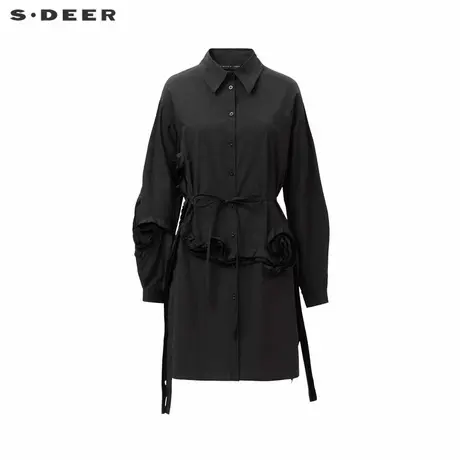 sdeer圣迪奥女装休闲翻领收腰立体裁剪长款衬衫S24480501商品大图