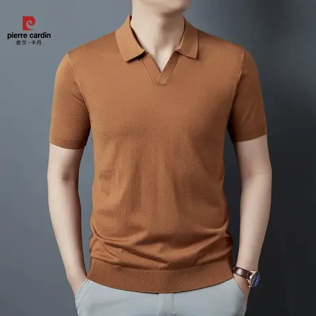 皮尔卡丹25年秋季纯色男士桑蚕丝羊毛衫短袖体恤休闲时尚POLO衫男图片