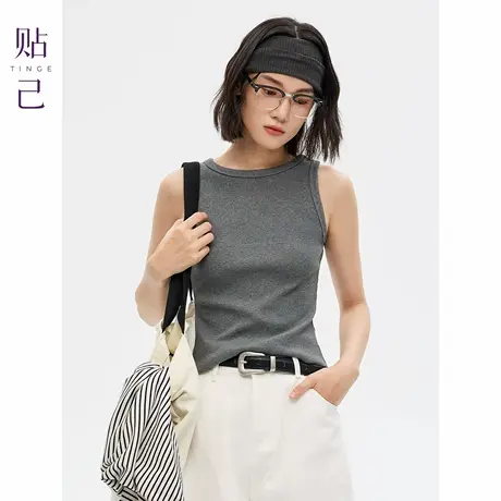 TINGE贴己立体圆领修身螺纹遮副乳无袖背心女秋冬25年新款上衣商品大图