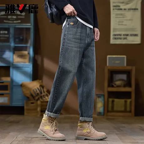 雅鹿2026春季新款时尚显高舒适牛仔裤男经典潮流复古兰色休闲长裤图片