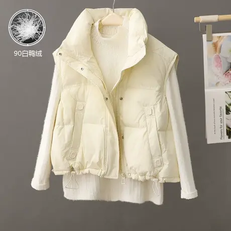 白鸭绒无袖马甲女2023年秋冬新款洋气百搭小个子短款羽绒背心外套图片