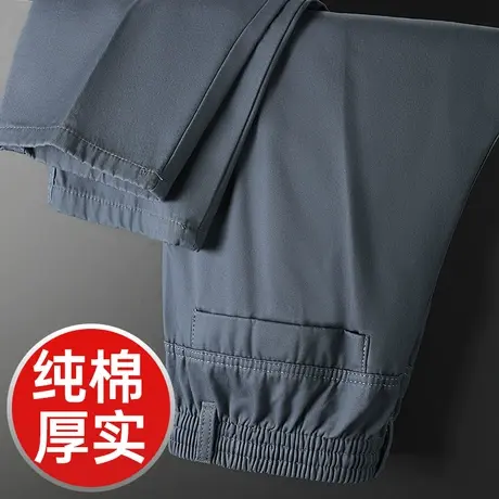 工装裤男秋冬款中年纯棉大码加绒加厚长裤冬季宽松直筒松紧腰裤子商品大图