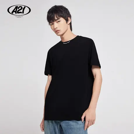 A21outlets男装针织合体圆领短袖T恤 夏季款简约刺绣休闲百搭上衣商品大图