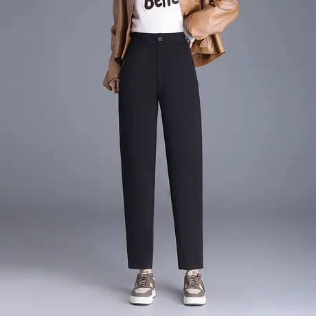 黑色简约百搭显瘦直筒裤女2023秋冬新款松紧腰中年妈妈遮肉九分裤商品大图