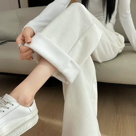 加绒灯芯绒西装裤女冬季新款高腰显瘦直筒雪尼尔窄版阔腿拖地裤子图片