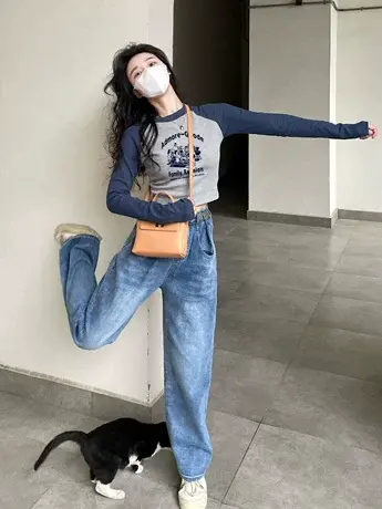 小众设计感插肩长袖t恤女正肩内搭打底衫时尚百搭修身上衣春秋季图片