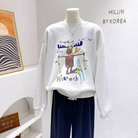 ins日系非正式学院风上衣~秋冬款加绒原宿港味奶呼呼的卫衣宽松图片