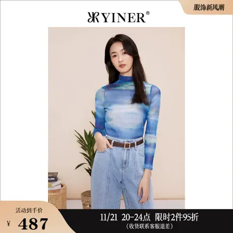 YINER音儿女装2023春季时尚独特别致毛高领针织衫图片