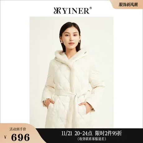 YINER音儿线上专选女装冬季水貂毛拼接保暖白鸭绒衍缝设计羽绒服商品大图