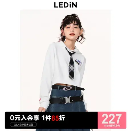 乐町连帽领带卫衣2023春新款设计感短上衣C1BFD1401图片