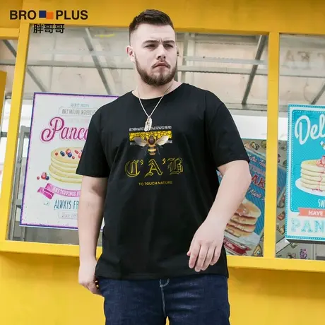 胖哥哥2023夏季新款大码短袖T恤 男潮流印花宽松百搭加肥加大上衣商品大图