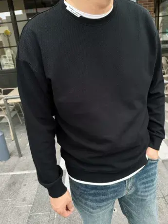 大依无忧春秋新款假两件潮胖子加肥加大码男款圆领长袖卫衣商品大图