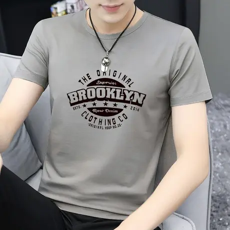 莫代尔夏季t恤男短袖凉感透气圆领上衣服冰丝速干半袖打底衫潮流商品大图