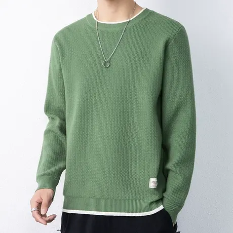 假两件毛衣男圆领加绒秋冬季2023新款宽松打底针织衫慵懒风毛线衣商品大图