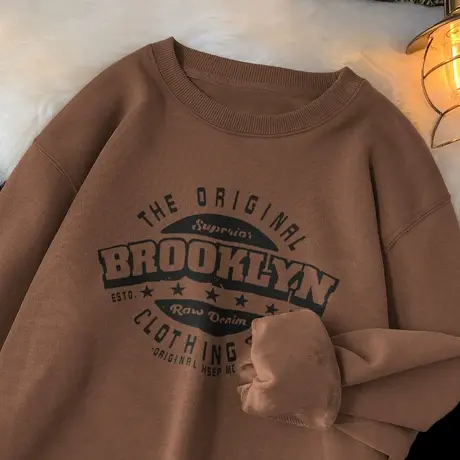 320g重磅卫衣男2024新款圆领上衣长袖t恤加绒加厚无帽衫潮流百搭商品大图