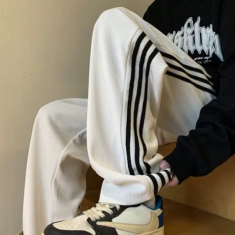 条纹校服卫裤男夏季直筒宽松休闲长裤2023秋季美式复古vibe裤子图片