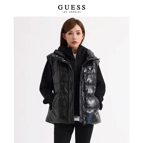 GUESS女士时尚立领亮面纯色羽绒马甲无袖背心外套-Q3PL32W55R0商品大图