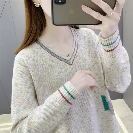 针织打底衫女内搭2022早春新款V领宽松百搭上衣女士毛衣外穿春秋图片