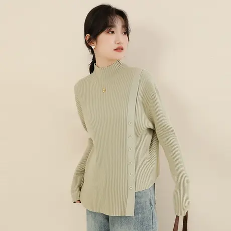 韩潮袭人半高领宽松套头毛衣女女2023冬新款时尚显瘦打底衫上衣厚商品大图