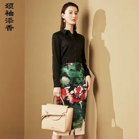 颈袖添香2022秋款职业装衬衫女百搭长袖气质OL修身连体衬衣女士图片