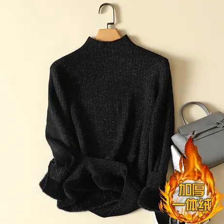 秋冬加绒毛衣女加厚一体绒内搭大码半高领套头打底针织衫保暖上衣商品大图