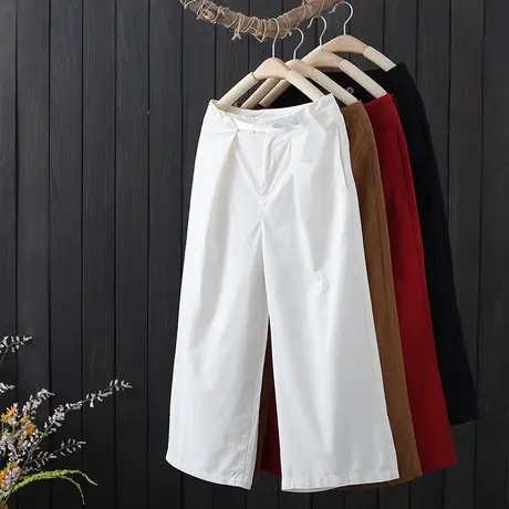 纯色八分九分阔腿裤女显瘦气质高腰宽松百搭直筒休闲裤子2021新款商品大图